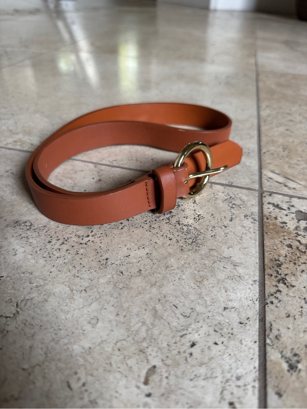 Target Women's Leather Belt in Cognac with Gold Buckle